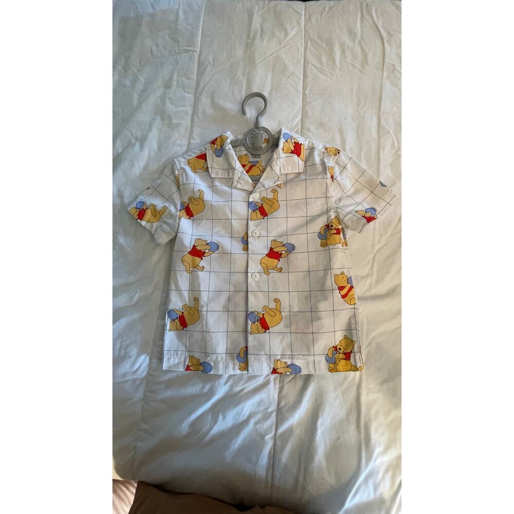 Winnie the Pooh Button Up Shirt Short Sleeve Grid Print Kids Size 4